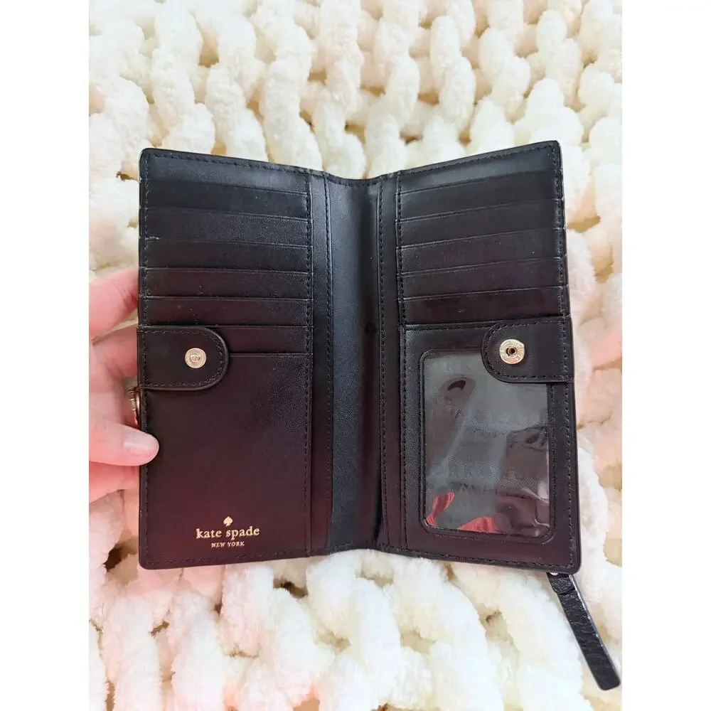 Kate Spade Bay Street Stacy Black Pebbled Leather Gold Tone Hardware Wallet